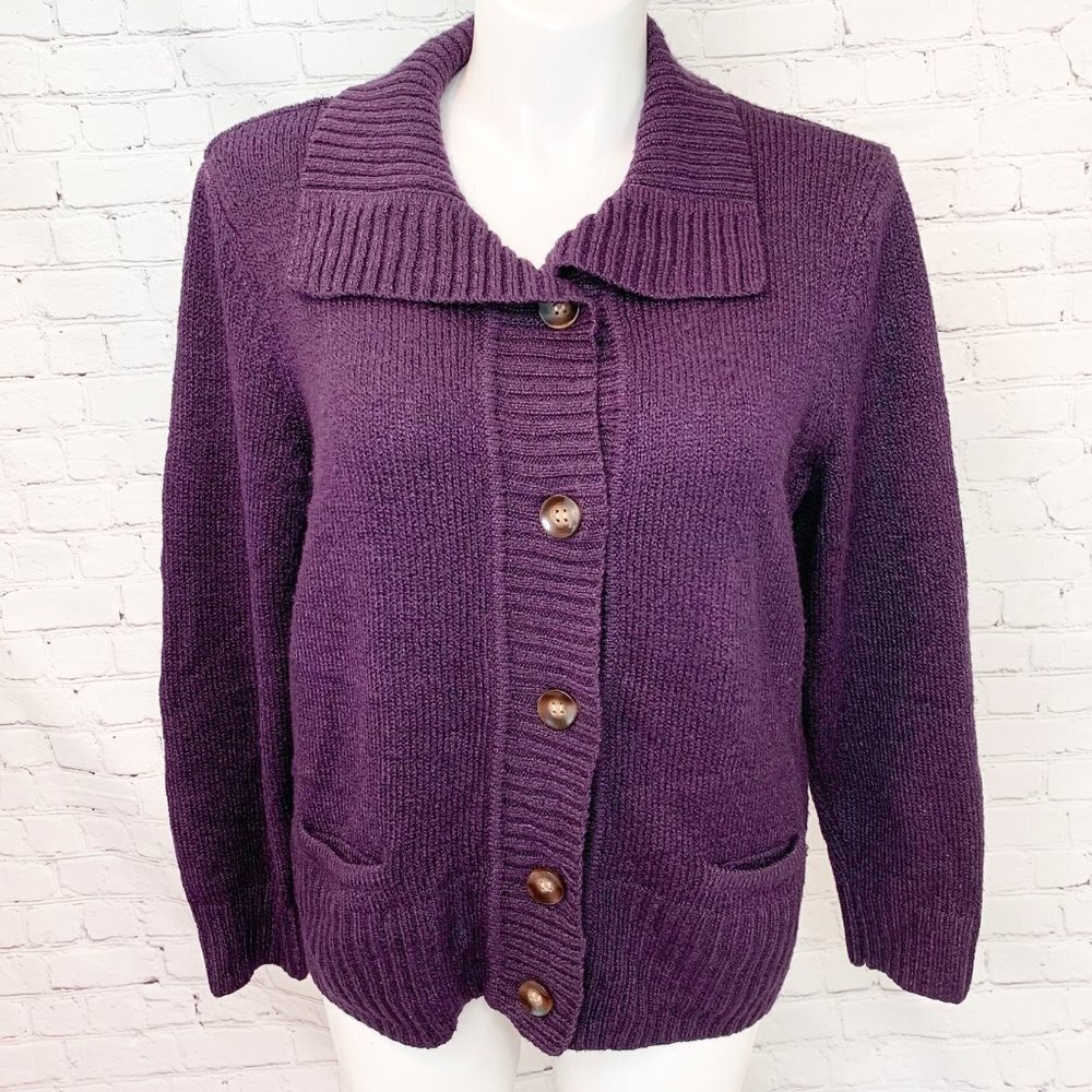 KAREN SCOTT DEEP PURPLE PLUM BUTTON UP CARDI - XL